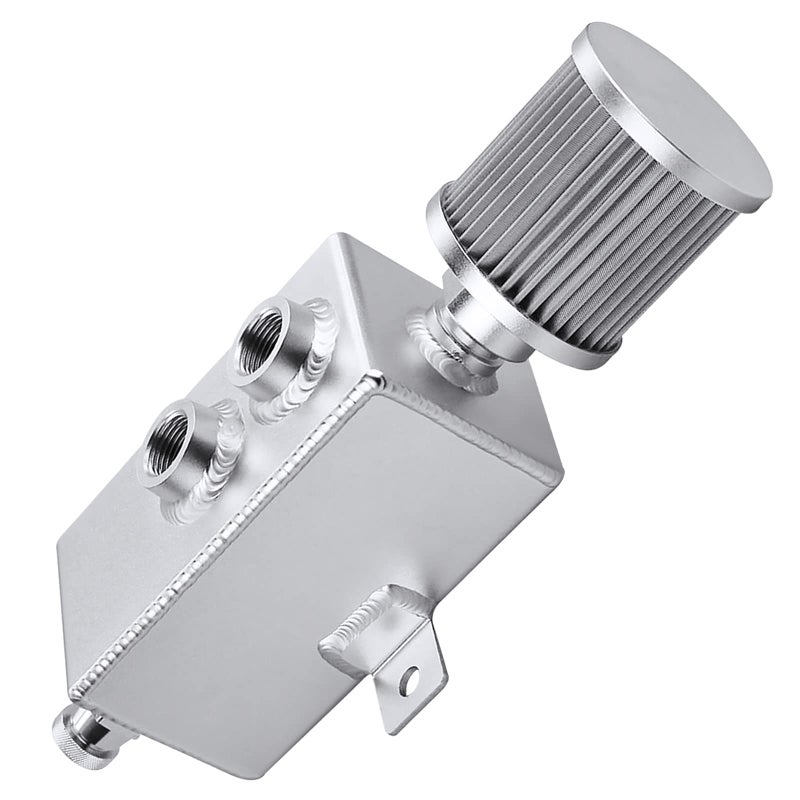 BOMLING Universal 1L Oil Catch Can Tank Baffled 10AN with Breather Filter Aluminum Reservoir Tank Silver
