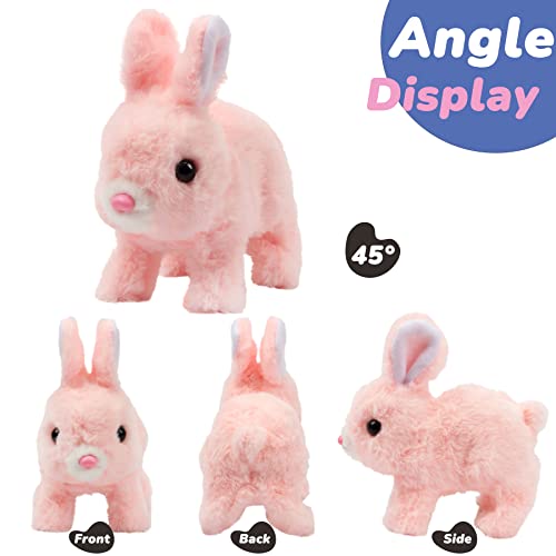 Hopearl Hopping Rabbit Interactive Electronic Pet Plush Bunny Toy with Sounds and Movements Animated Walking Wiggle Ears Twitch Nose Gift for Toddlers Birthday, Pink, 7'' - Image 3