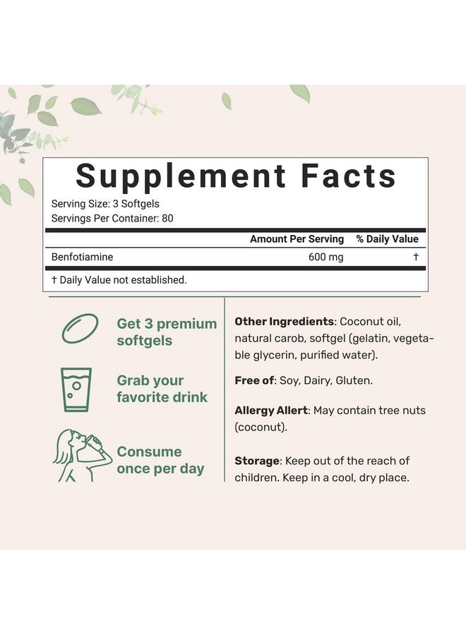 Micro Ingredients Vitamin B1 Benfotiamine 600mg Per Serving, 240 Coconut Oil Softgels | Bioavailable B Vitamins Supplement, Converted to Active Thiamine | Non-GMO, Soy Free - Image 2
