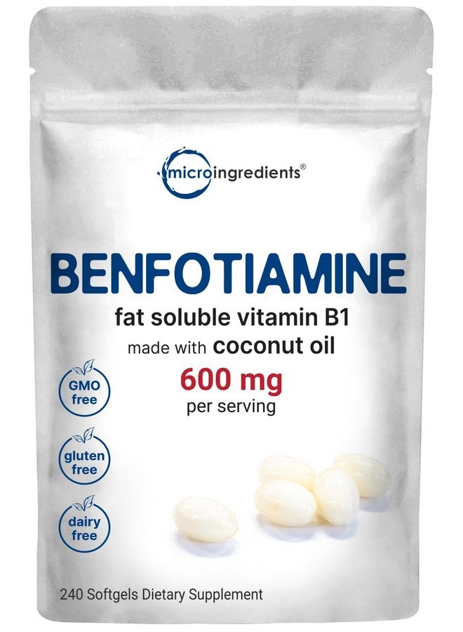 Micro Ingredients Vitamin B1 Benfotiamine 600mg Per Serving, 240 Coconut Oil Softgels | Bioavailable B Vitamins Supplement, Converted to Active Thiamine | Non-GMO, Soy Free - Image 1