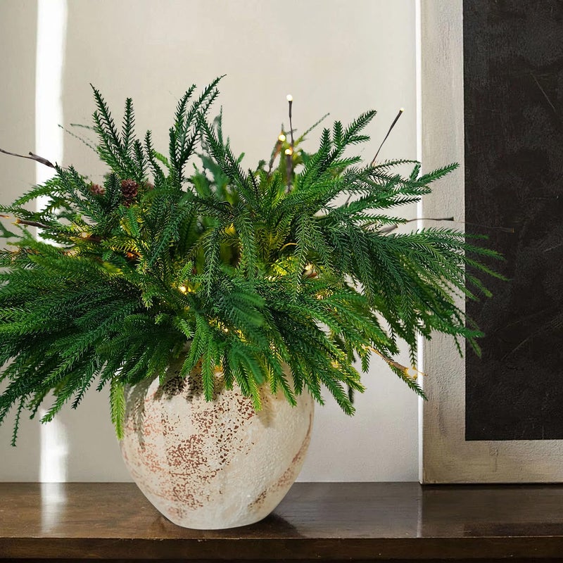 trytuny Christmas Norfolk Pine Branches, 12 Bundles Artificial Xmas Greenery Leaves Stems and 2PCS Tree Branches for DIY Garlands, Wreaths, Crafts, Holiday and Home Centerpiece Table Decorations - Image 4