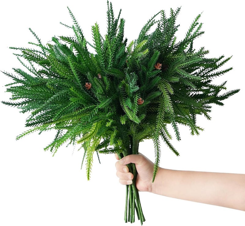 trytuny Christmas Norfolk Pine Branches, 12 Bundles Artificial Xmas Greenery Leaves Stems and 2PCS Tree Branches for DIY Garlands, Wreaths, Crafts, Holiday and Home Centerpiece Table Decorations - Image 5