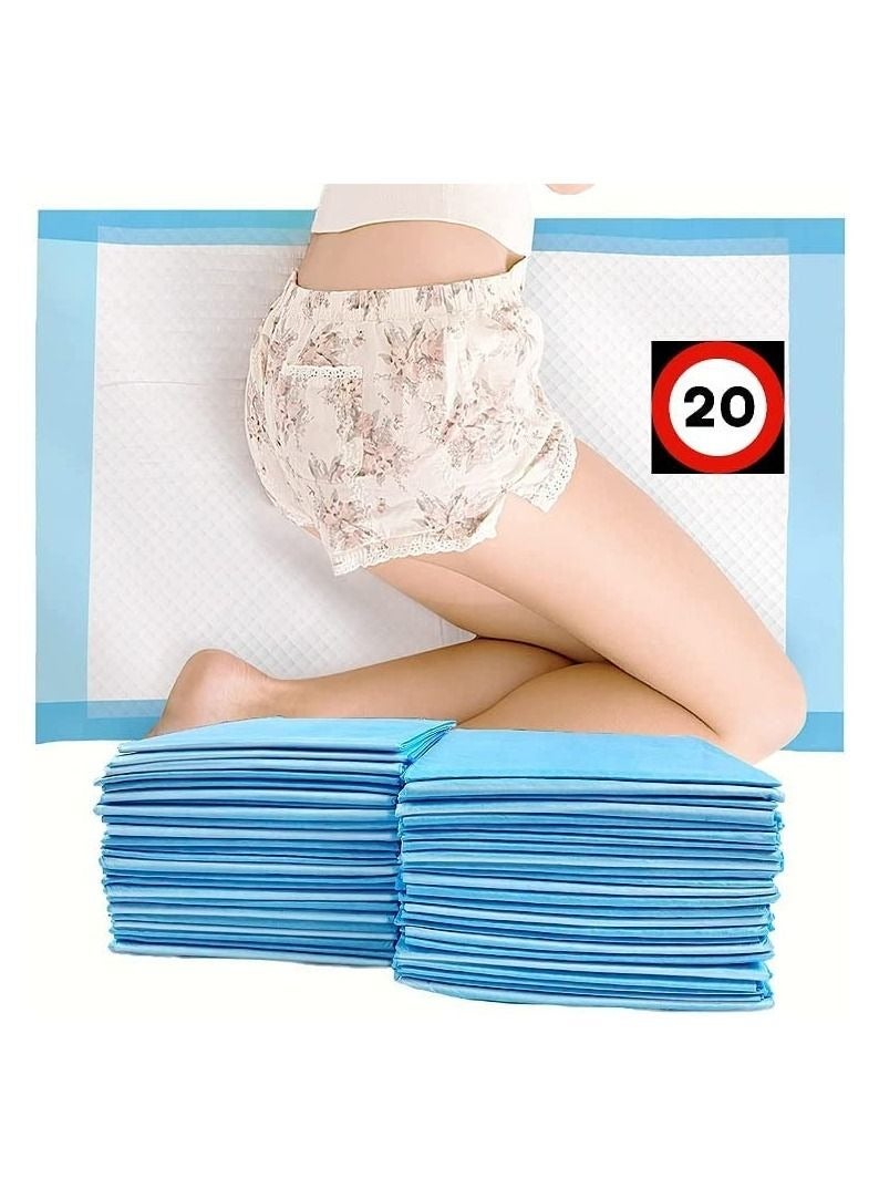 20 قطعة فوط داخلية للاستعمال لمرة واحدة، مقاس كبير 60×90 سم، فائقة الامتصاص للحماية من سلس البول، للأطفال والكبار وكبار السن - Image 1