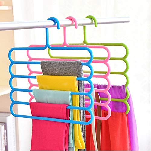 Primelife Plastic 5 Layer Pants Clothes Hanger Wardrobe Storage Organizer Rack (Set of 3), 33L X 1B X 32H Cm (Assorted Colour) - Image 1