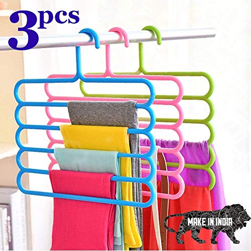 Primelife Plastic 5 Layer Pants Clothes Hanger Wardrobe Storage Organizer Rack (Set of 3), 33L X 1B X 32H Cm (Assorted Colour) - Image 3