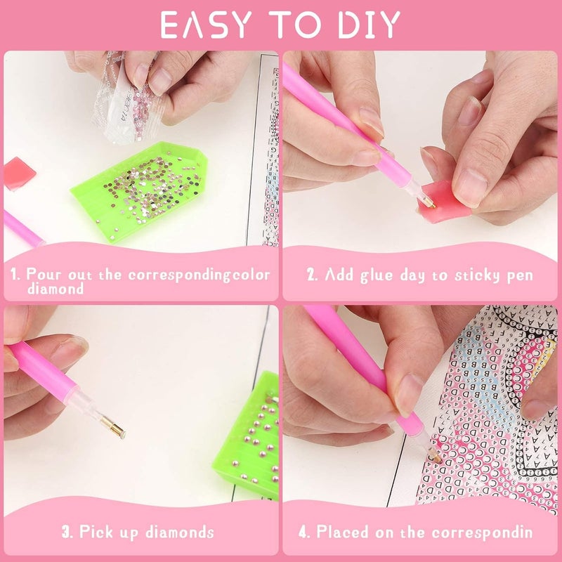 Luckam 4 Pieces 5D Diamond Painting Kit for Kids Full Drill Painting by Number Kits for Beginners DIY Diamond Rhinestone Art Craft Set for Home Office Wall Decor (Adorable Style) - Image 3