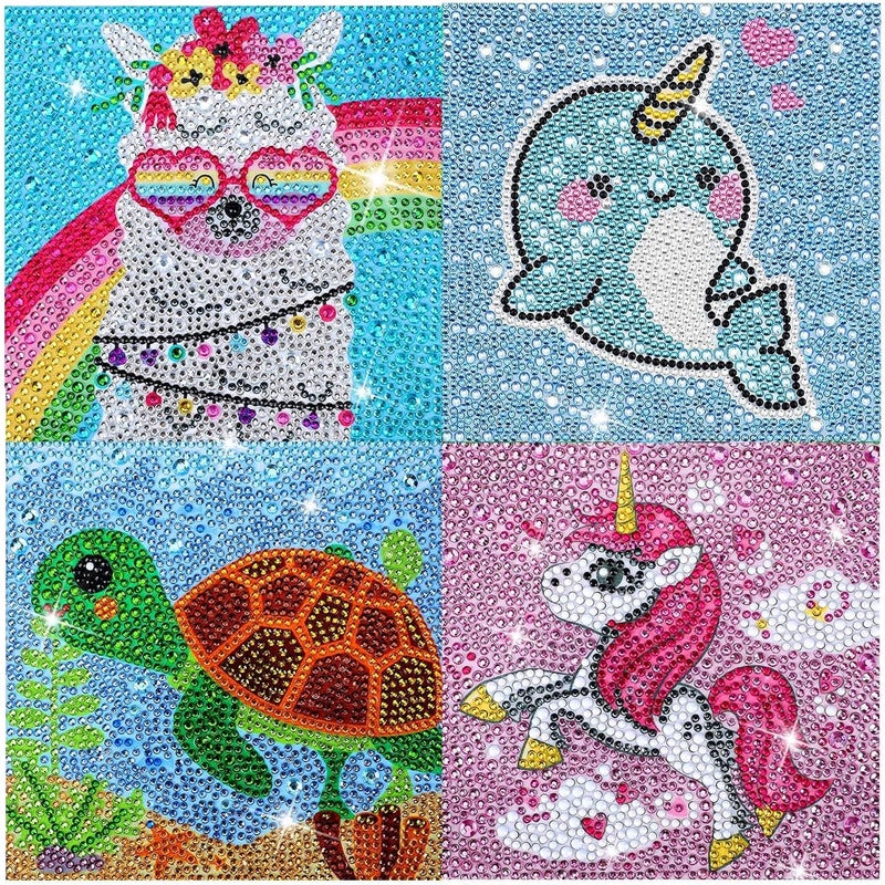Luckam 4 Pieces 5D Diamond Painting Kit for Kids Full Drill Painting by Number Kits for Beginners DIY Diamond Rhinestone Art Craft Set for Home Office Wall Decor (Adorable Style) - Image 1