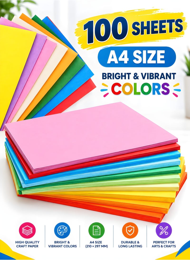 ZESTU 100 Sheets A4 Colored Cardstock Paper – 180 GSM Thick Multicolor Craft Paper Pack, Vibrant A4 Colour Sheets for Printing, Art Projects, Scrapbooking, Card Making, School Crafts, DIY Arts and Office Use – Decorative Construction Paper for Creative Projects - Image 1