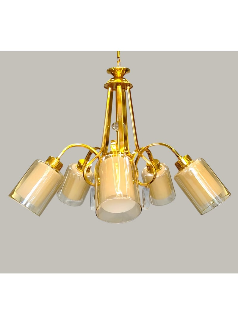 Classic metal chandelier 5 crystal bulbs, luxurious design and perfect lighting