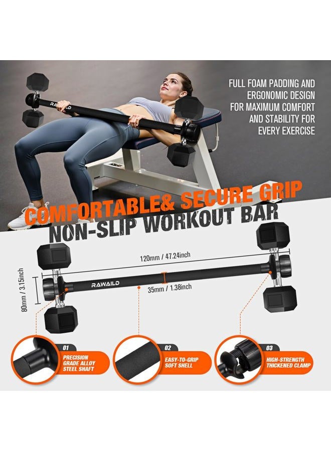 Rawaild Dumbbell to Barbell Converter Bar - Adjustable Weight Bar for Home Gym, Converts Dumbbells to Barbell Set, 300lbs Capacity, Anti-Slip Foam Grip, Compatible with Standard Dumbbells - Image 5