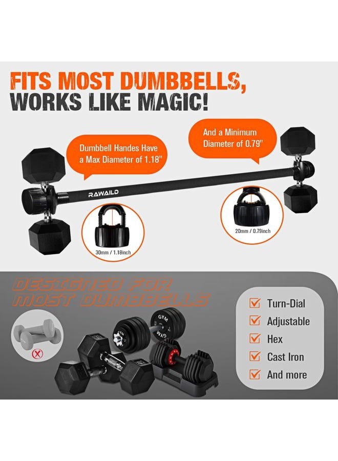 Rawaild Dumbbell to Barbell Converter Bar - Adjustable Weight Bar for Home Gym, Converts Dumbbells to Barbell Set, 300lbs Capacity, Anti-Slip Foam Grip, Compatible with Standard Dumbbells - Image 2