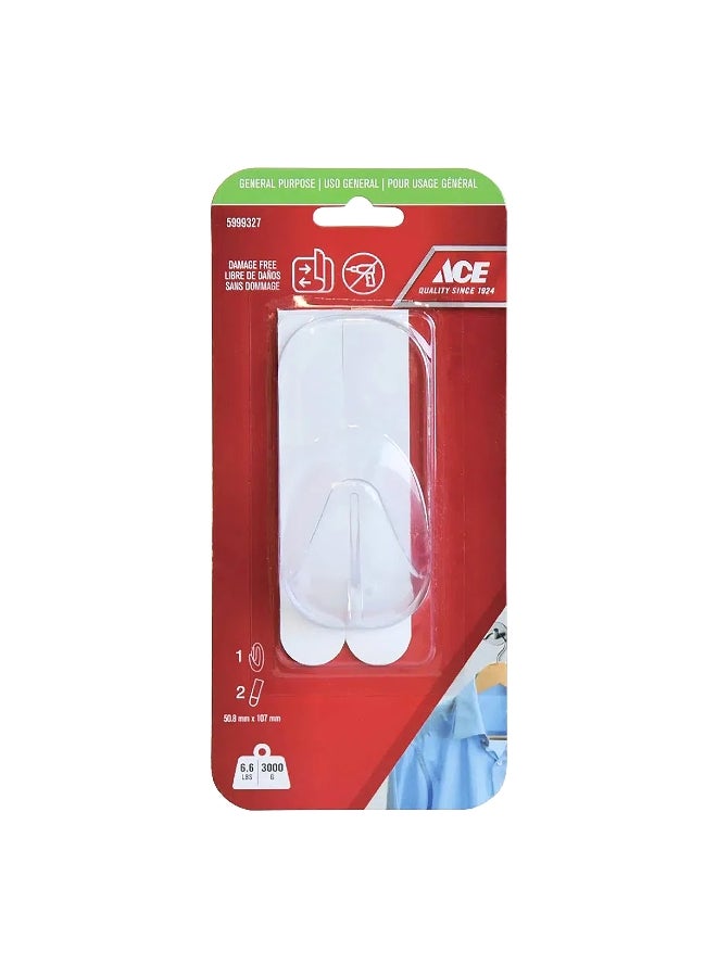 ACE Removable Durable Plastic Adhesive Hook White 10.7 x 5.08 cm 5999327 - Image 1