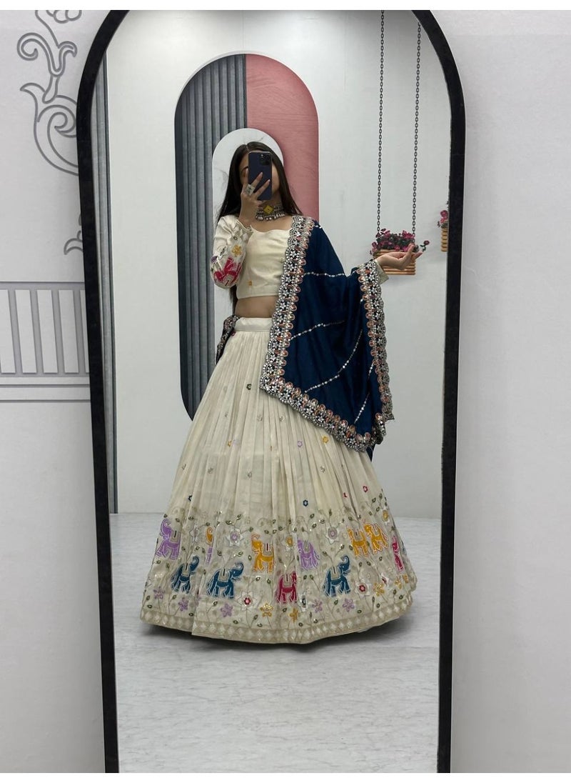 Super Asian Regal Pure Tissue Silk Lehenga Choli with Vichitra Silk Dupatta – Heavy Thread & 7mm Sequin Work | Fully Stitched  - Image 1