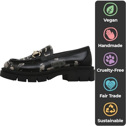 DOGO Penny Loafers for Women - Handmade and Vegan Leather Platform Loafers for Women, Supper Blackwhite Design, Size 7 - Image 5