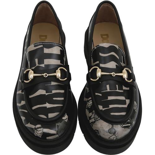 DOGO Penny Loafers for Women - Handmade and Vegan Leather Platform Loafers for Women, Supper Blackwhite Design, Size 7 - Image 4
