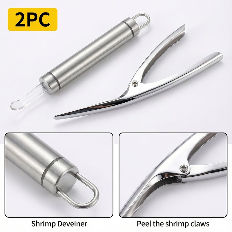 2PC 304 Stainless Steel Shrimp Peeling Tool Set Shelling And Deveining 2 In 1 Seafood Processing Kitchen Essential - Image 2