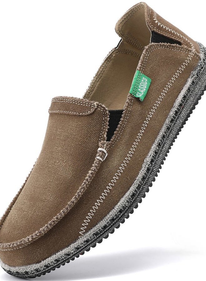 VILOCY Mens Slip on Deck Shoes Zero Drop Casual Canvas Loafer Vintage Flat Boat Shoes Dark Brown US10.5 EU44 - Image 1