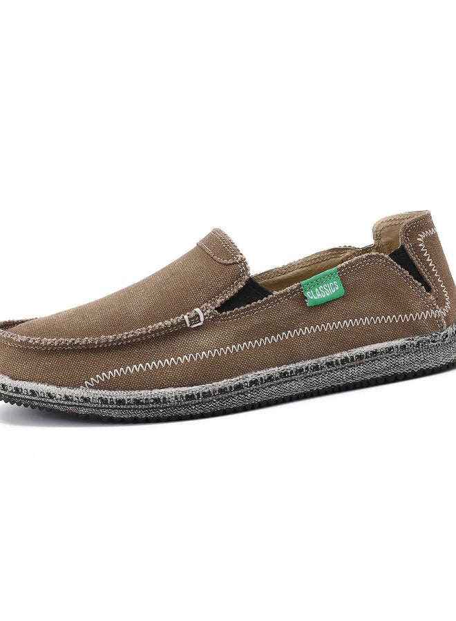 VILOCY Mens Slip on Deck Shoes Zero Drop Casual Canvas Loafer Vintage Flat Boat Shoes Dark Brown US10.5 EU44 - Image 2