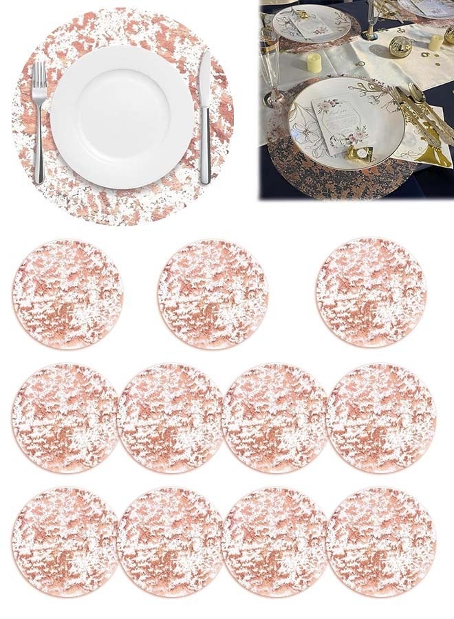 Cynthia 12 Pieces Disposable Round Rose Gold Placemats, 13 Inch Disposable Paper Table Placemats for Picnic Banquet Table Setting, Wedding Birthday Dinner Party Decoration & 2PC 16.4ft Rose Golden Mesh Table Runner Set - Open Weave Non-waterproof Decoration for Party Dining Table Cover + Luxury Arabic Style Table Decor Table Runner Roll Sequin Thin Mesh Table Runner for Event Party Wedding Birthday Party Gorgeous Table DecorationBundle - Image 2
