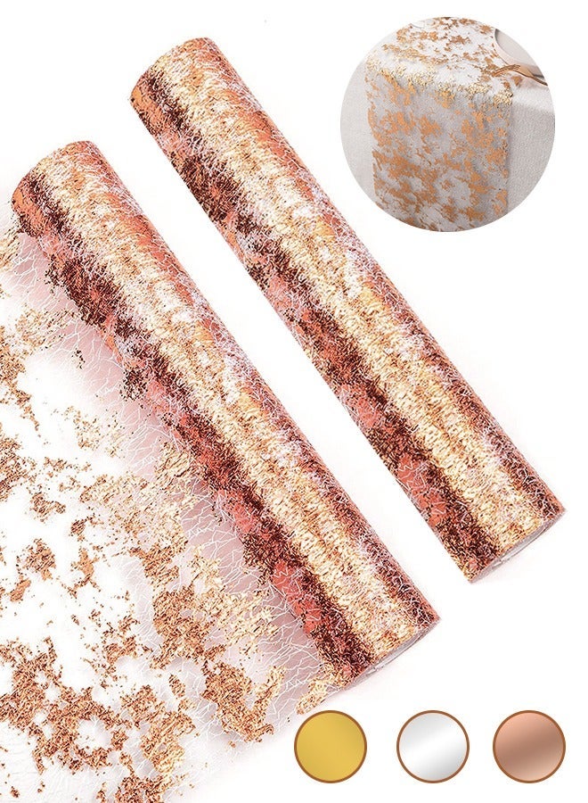 Cynthia 12 Pieces Disposable Round Rose Gold Placemats, 13 Inch Disposable Paper Table Placemats for Picnic Banquet Table Setting, Wedding Birthday Dinner Party Decoration & 2PC 16.4ft Rose Golden Mesh Table Runner Set - Open Weave Non-waterproof Decoration for Party Dining Table Cover + Luxury Arabic Style Table Decor Table Runner Roll Sequin Thin Mesh Table Runner for Event Party Wedding Birthday Party Gorgeous Table DecorationBundle - Image 3