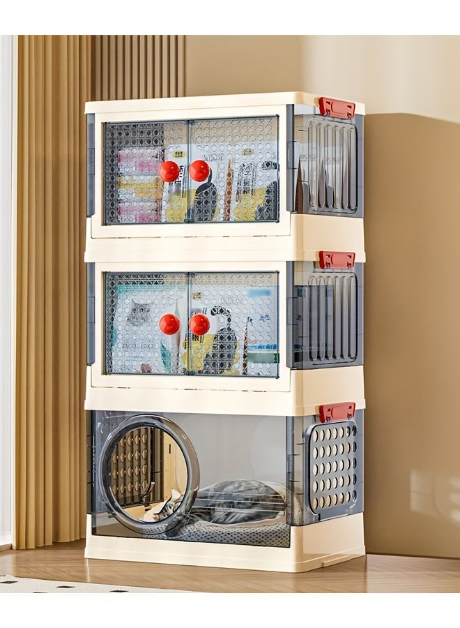 منزل قطط قابل للطي من طبقتين مع غطاء سرير حيوان أليف متعدد المستويات صندوق تخزين - Image 5