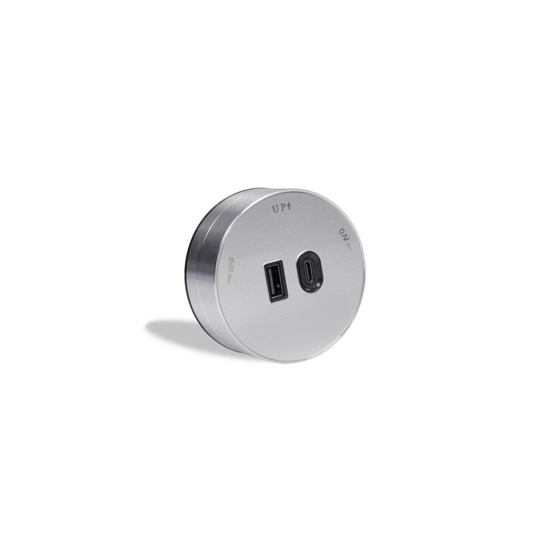 Jana Light USB & USB Type-C Charger Port Round Aluminum Acrylic Silver – ZOYA-016 GR 5V 3.1A - Image 2