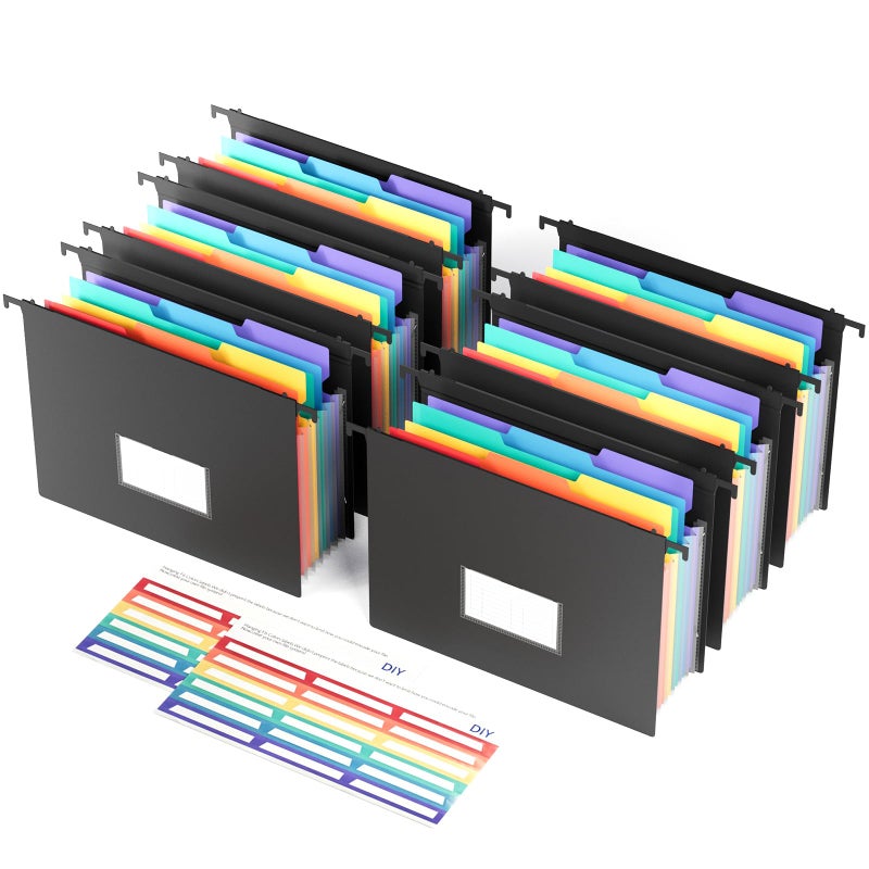 EOOUT File Folders for Filing Cabinet, 6 Pack Hanging File Folders Letter Size with 7 Expandable Accordion Pockets, 1/3-Cut Tab Larger Capacity Hanging Folders - Image 1