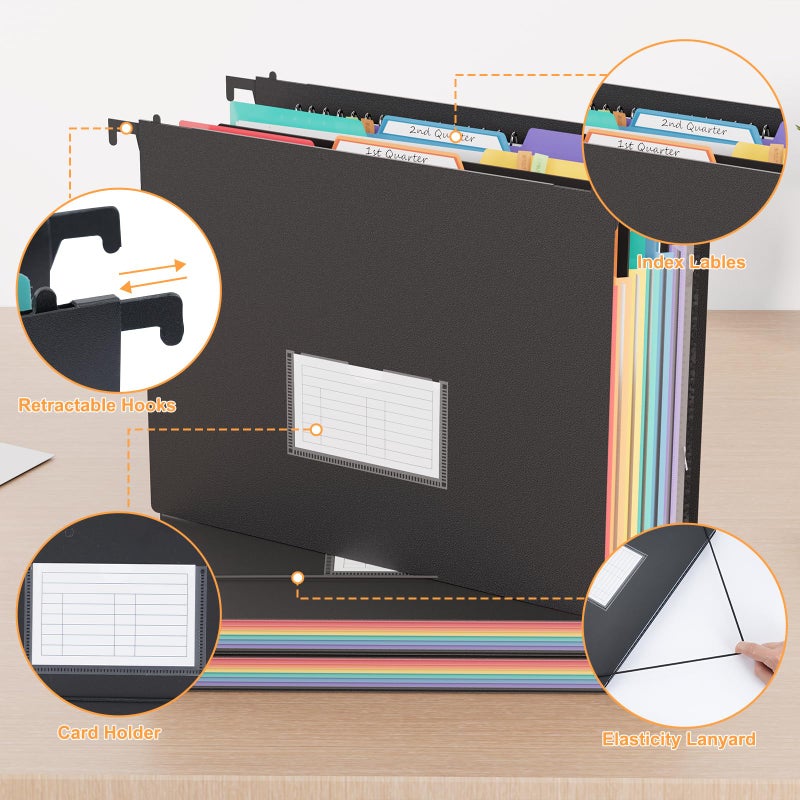 EOOUT File Folders for Filing Cabinet, 6 Pack Hanging File Folders Letter Size with 7 Expandable Accordion Pockets, 1/3-Cut Tab Larger Capacity Hanging Folders - Image 3