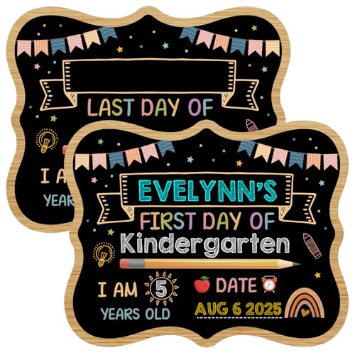 JUESMOS Boho First and Last Day of School Board Sign 9.4"x11.8" Back to School Sign for Kids Girls Boys Reusable Chalkboard Signs for 1st Day of Kindergarten Preschool Photo Props Signs - Image 1