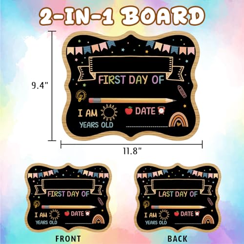JUESMOS Boho First and Last Day of School Board Sign 9.4"x11.8" Back to School Sign for Kids Girls Boys Reusable Chalkboard Signs for 1st Day of Kindergarten Preschool Photo Props Signs - Image 2