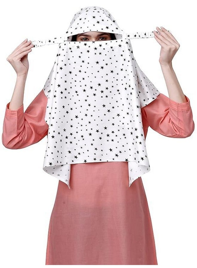 Six Sigma SIXSIGMA¬Æ Cotton Short Scarf Cum Mask scarves Usable for vehicle Driver | White Printed Design | Universal Size | For Girl & Women | Breathable Sun Protection Light Weight - Image 1
