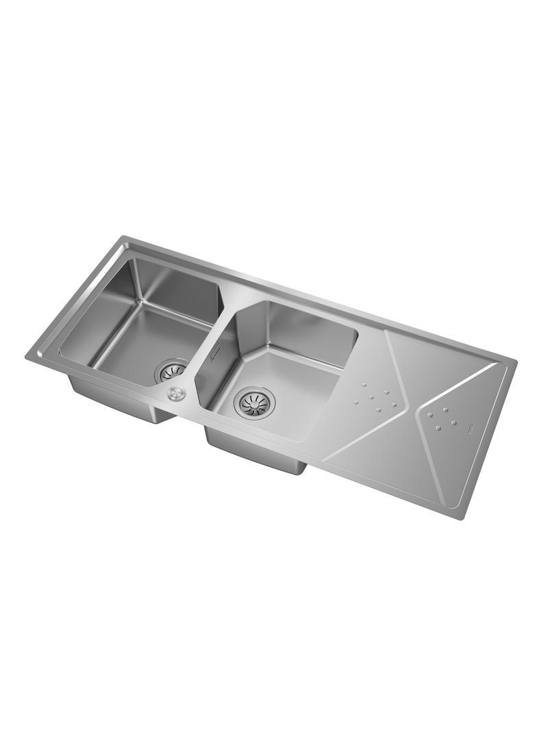 TEKA Brooklyn 80 M-XP 2B 1D Stainless Steel Sink with Two Bowls and Drainer, Reversible Design, Automatic Waste Basket, and Inset Installation for 80 cm Base Unit - Image 4