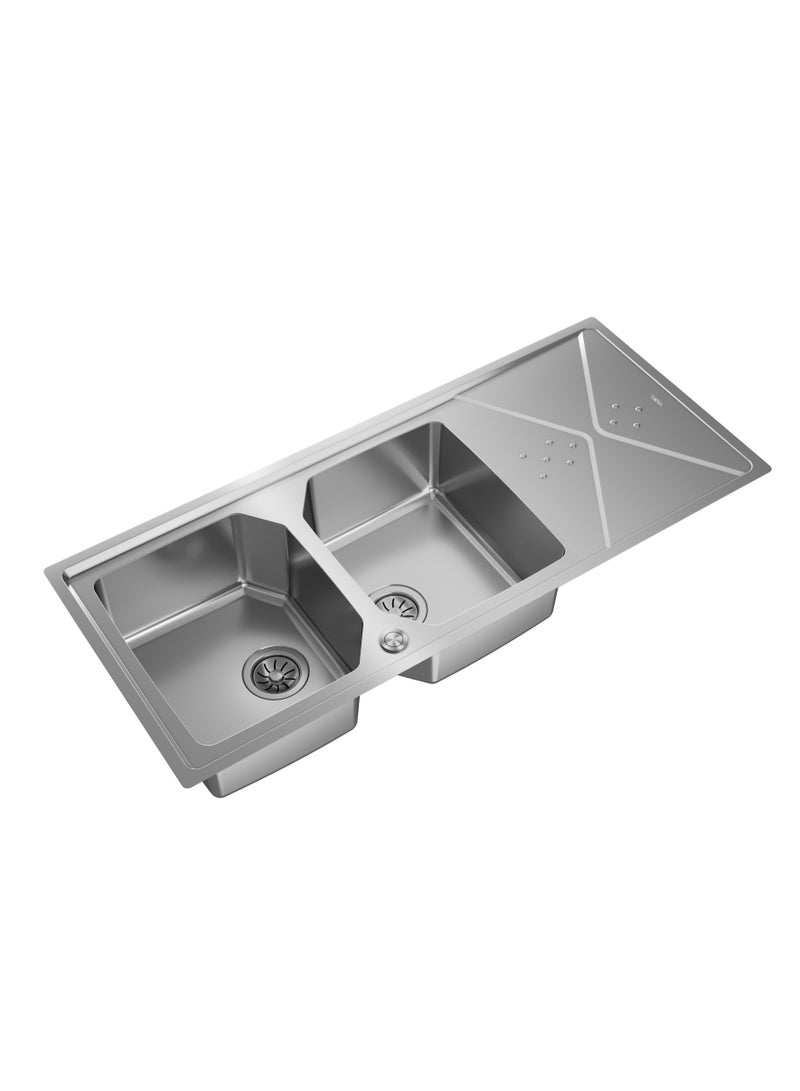 TEKA Brooklyn 80 M-XP 2B 1D Stainless Steel Sink with Two Bowls and Drainer, Reversible Design, Automatic Waste Basket, and Inset Installation for 80 cm Base Unit - Image 3