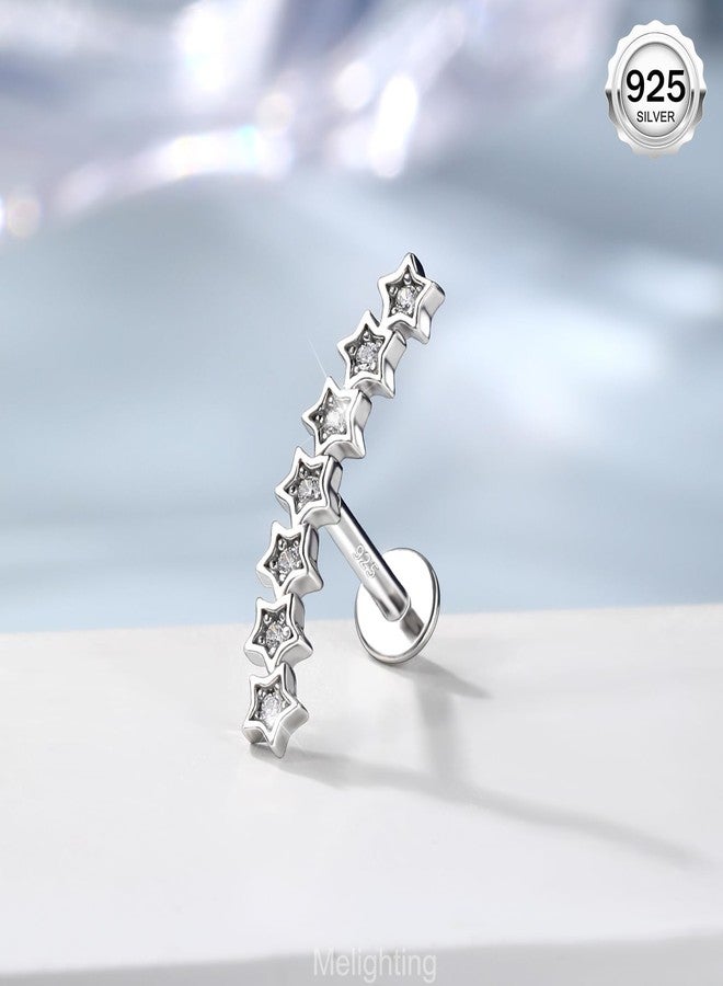 Melighting 925 Sterling Sliver Star Cartilage Earring Internally Threaded Flat Back Earring 16G 8 mm Curved Helix Piercing Jewelry Helix Stud for Women - Image 3