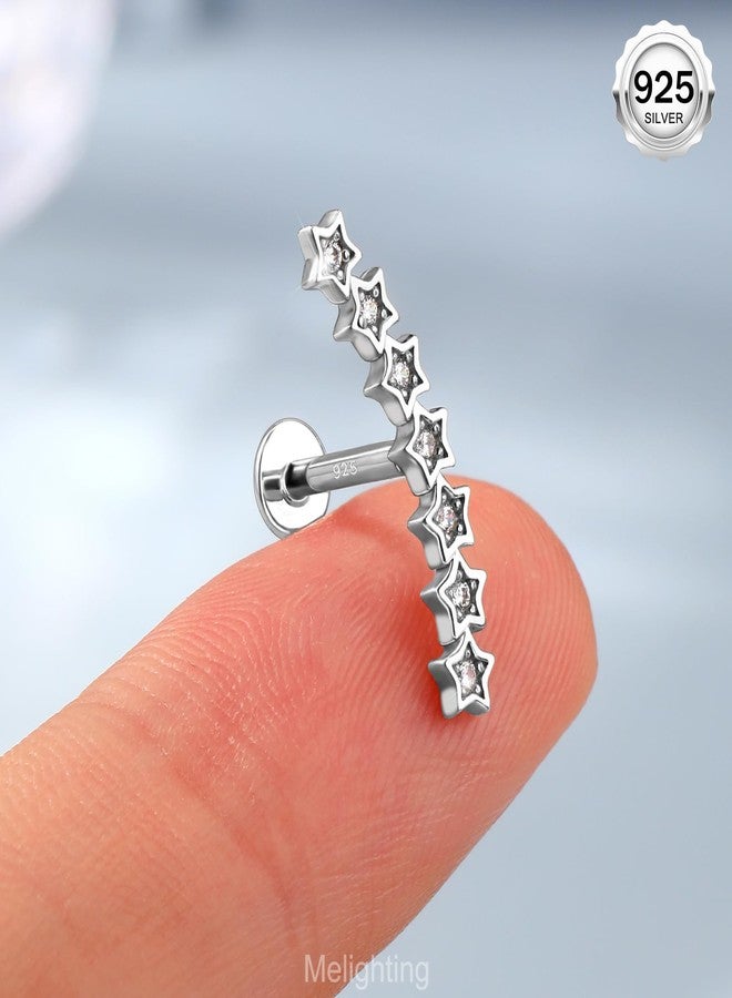 Melighting 925 Sterling Sliver Star Cartilage Earring Internally Threaded Flat Back Earring 16G 8 mm Curved Helix Piercing Jewelry Helix Stud for Women - Image 2