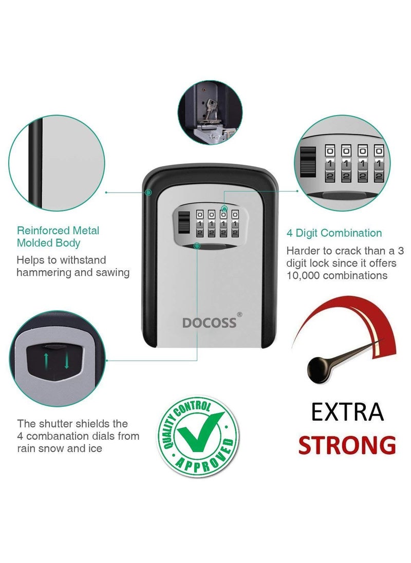 DOCOSS DOCOSS Metal Key Safe Combination Storage Box Outdoor Wall Mounted with Code Password Security Lock for House OutdoorBlackGrey  - Image 2