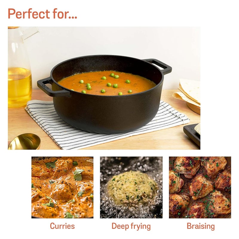 MEYER Meyer PreSeasoned Cast Iron Dutch OvenBiryani Pot with Glass Lid 24cm  - Image 3