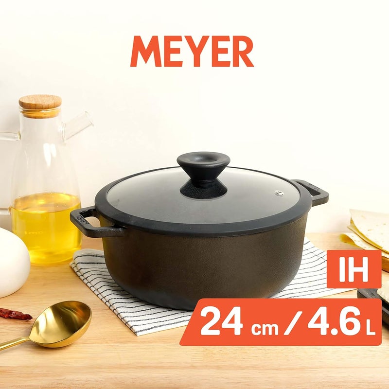 MEYER Meyer PreSeasoned Cast Iron Dutch OvenBiryani Pot with Glass Lid 24cm  - Image 2