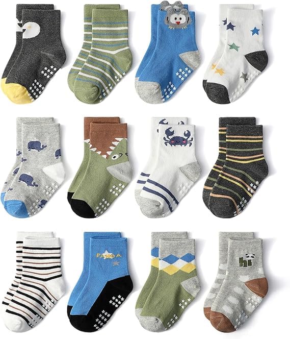 CUTEABLY Baby Non Slip Ankle Socks with Grippers for 0 Months-2 Years Old Walking Socks (IN, Age, 18 Months, 24 Months, Multicolour) - Image 1