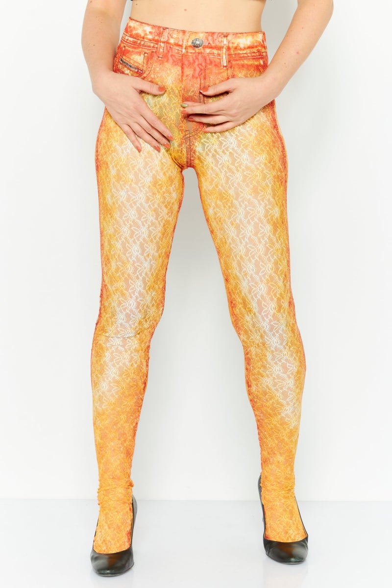 DIESEL Women Textured Pull On Leggings, Orange - Image 1