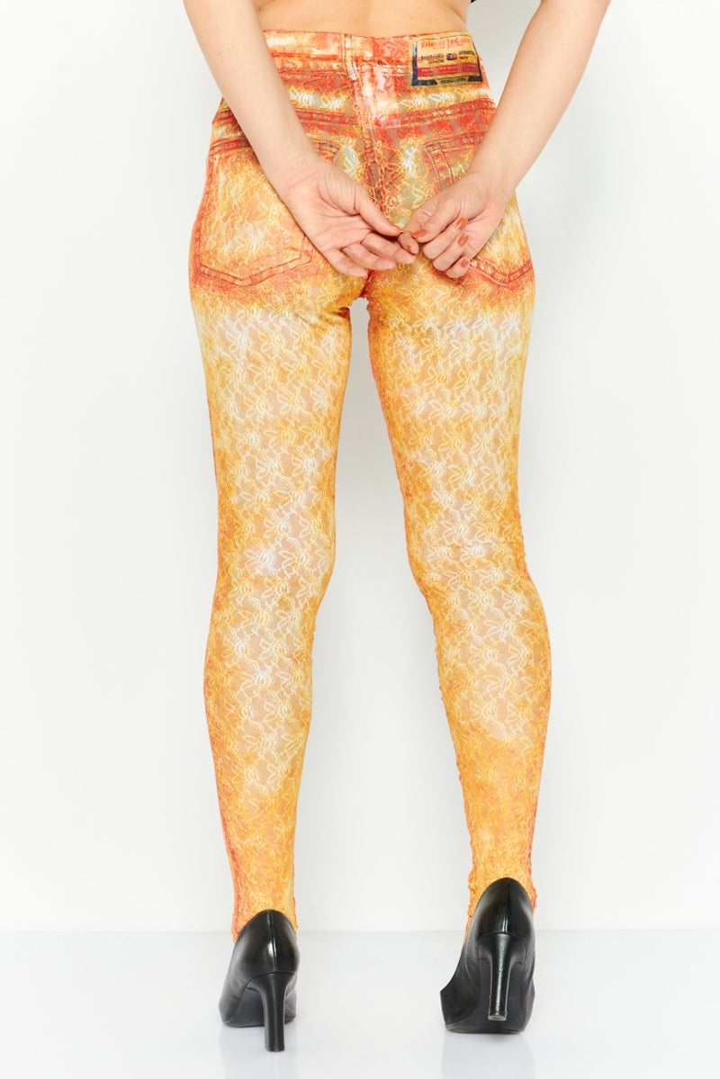 DIESEL Women Textured Pull On Leggings, Orange - Image 4