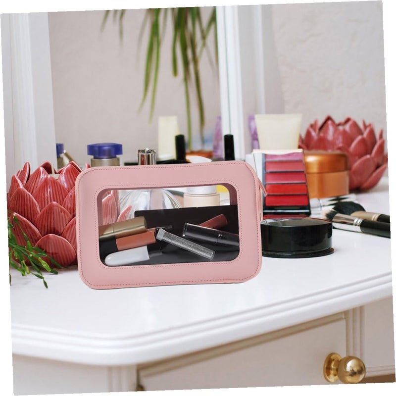 Pink PVC Makeup Bag Waterproof Travel Toiletry Pouch with Zipper Cosmetic Organizer for Women - Image 5
