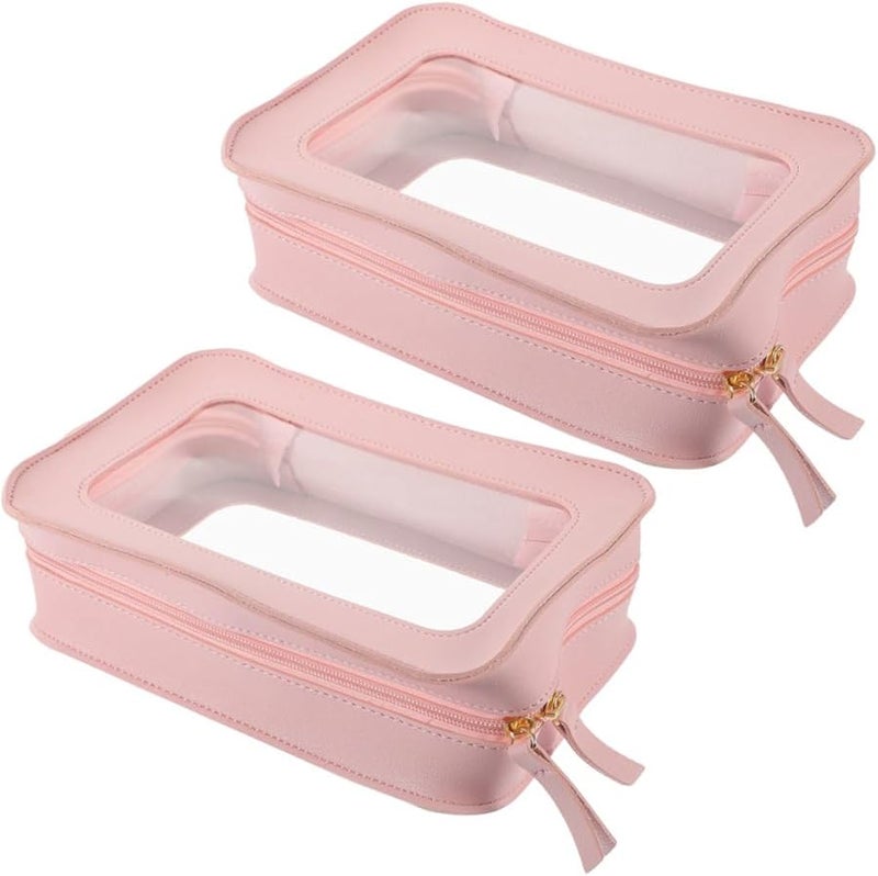 Pink PVC Makeup Bag Waterproof Travel Toiletry Pouch with Zipper Cosmetic Organizer for Women - Image 1