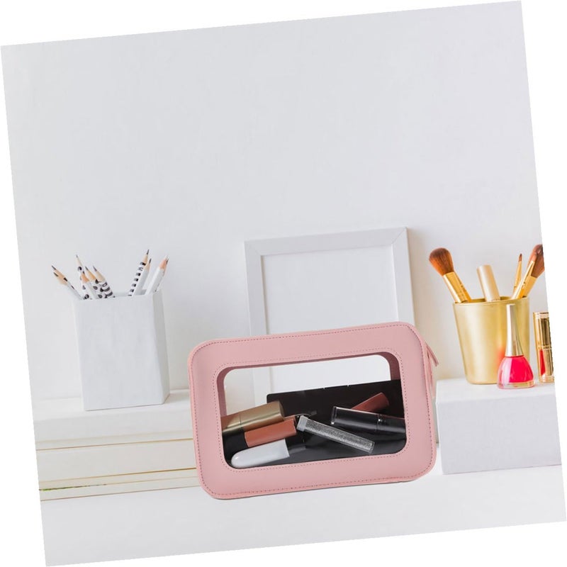Pink PVC Makeup Bag Waterproof Travel Toiletry Pouch with Zipper Cosmetic Organizer for Women - Image 4