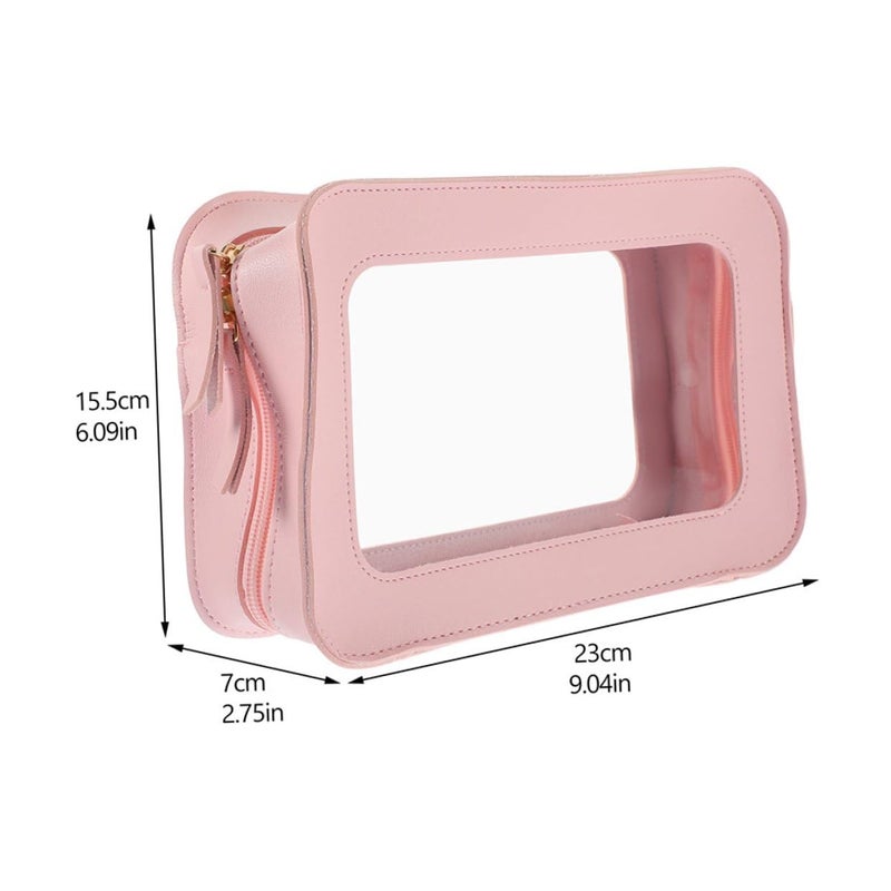 Pink PVC Makeup Bag Waterproof Travel Toiletry Pouch with Zipper Cosmetic Organizer for Women - Image 3