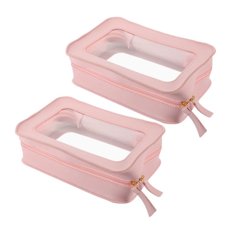Pink PVC Makeup Bag Waterproof Travel Toiletry Pouch with Zipper Cosmetic Organizer for Women - Image 2