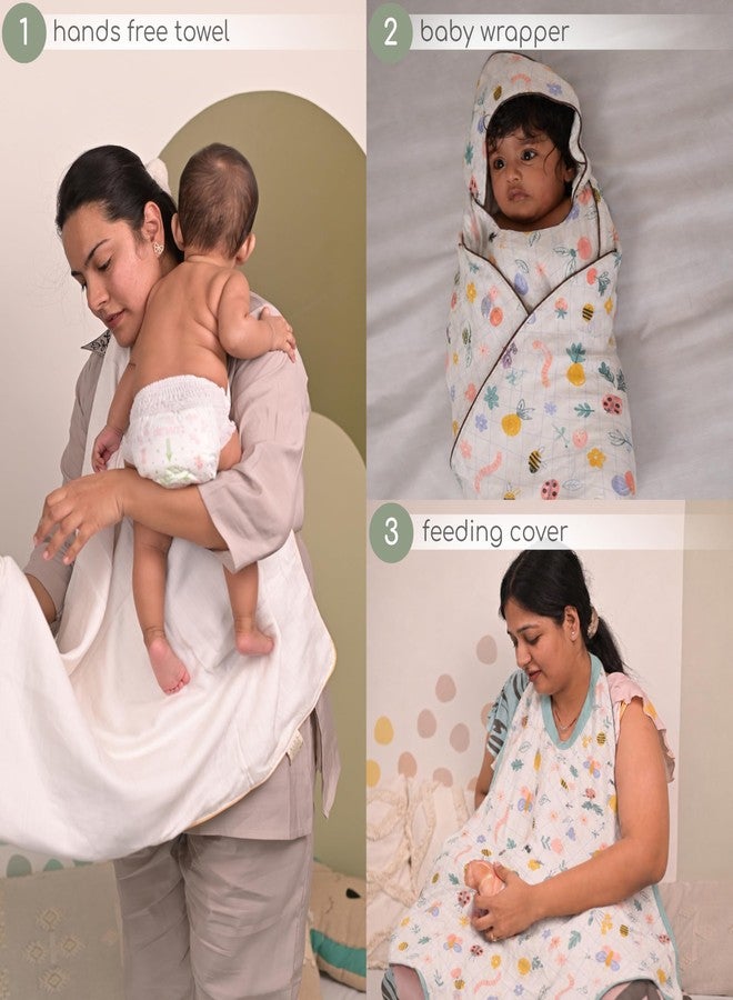 Cocoon Care Bamboo Muslin Cotton Premium 3-in-1 Baby Towel Wrap | Swaddle Wrap & Nursing Cover |3-Layer Ultra-Soft & Breathable Muslin | 35 x 35 Inch |Gardeners - Image 2