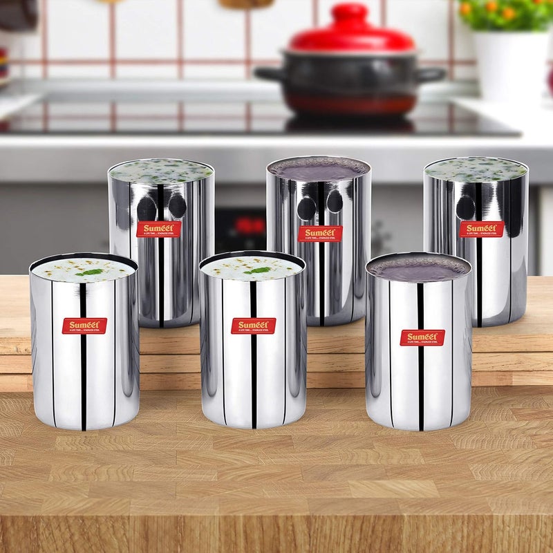 Sumeet Stainless Steel Mirror Finish Circle Shape Heavy Gauge Glass set of 6 Pcs - 6.5cm Dia - (300ml Each), Silver - Image 2
