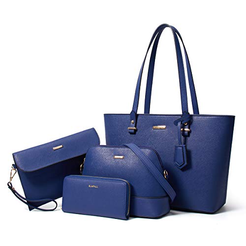 Lovematch Women Fashion Synthetic Leather Handbags Tote Bag Shoulder Bag Top Handle Satchel Purse Set 4pcs - Image 1
