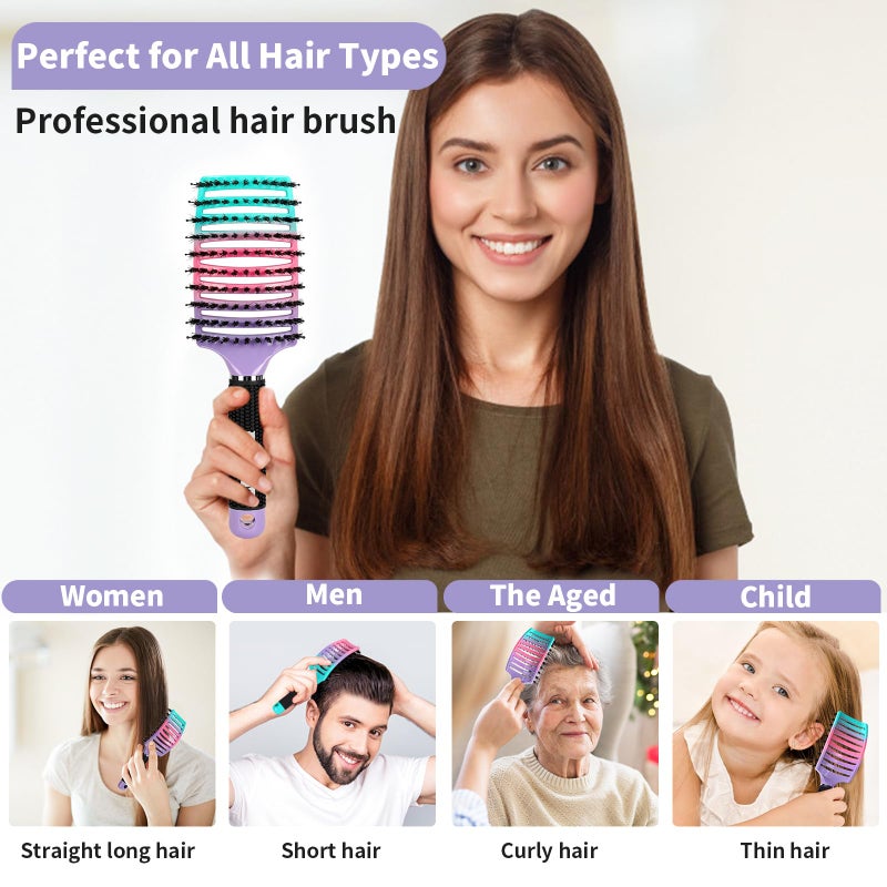 HIPPIH Hair Brushes for Women 2 Pack, HIPPIH Detangler Hair brush for Adult & Kids’ Wet or Dry Hair, Boar Bristle Hair Brush Getting Knots Out without Pain Adds Shine and Makes Hair Smooth - Image 4